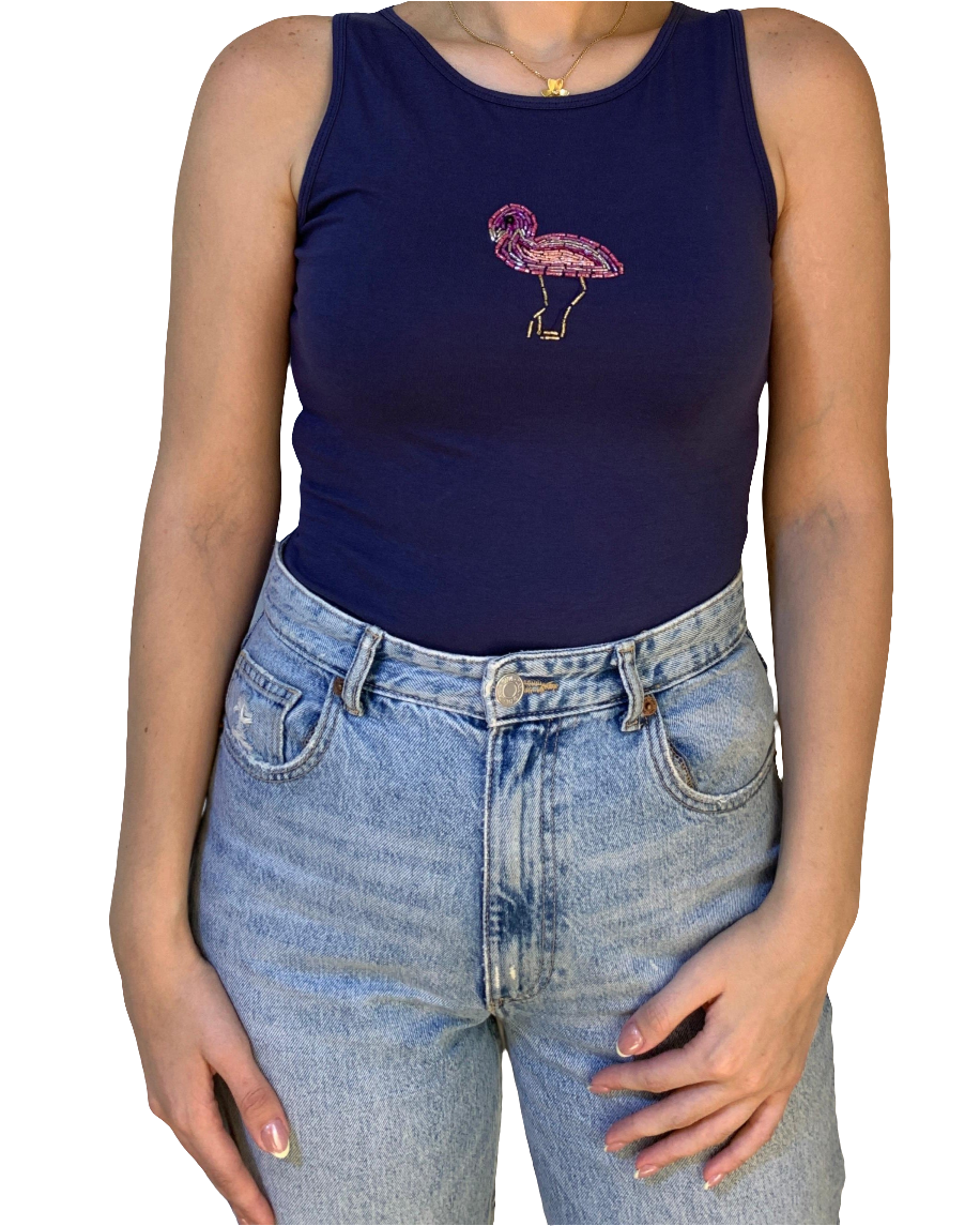 Tops | Flamingo Beaded Tank Top