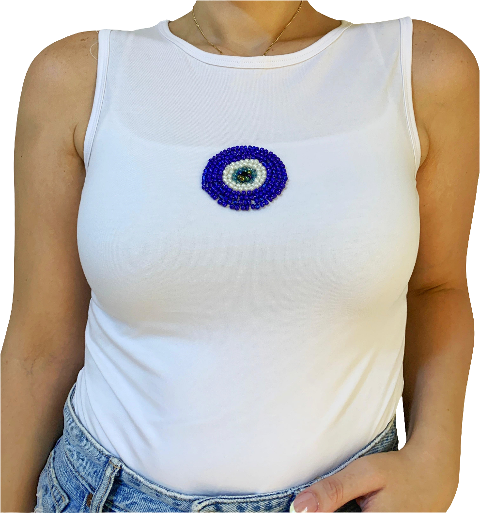 Tops | Blue Eye Beaded Tank Top