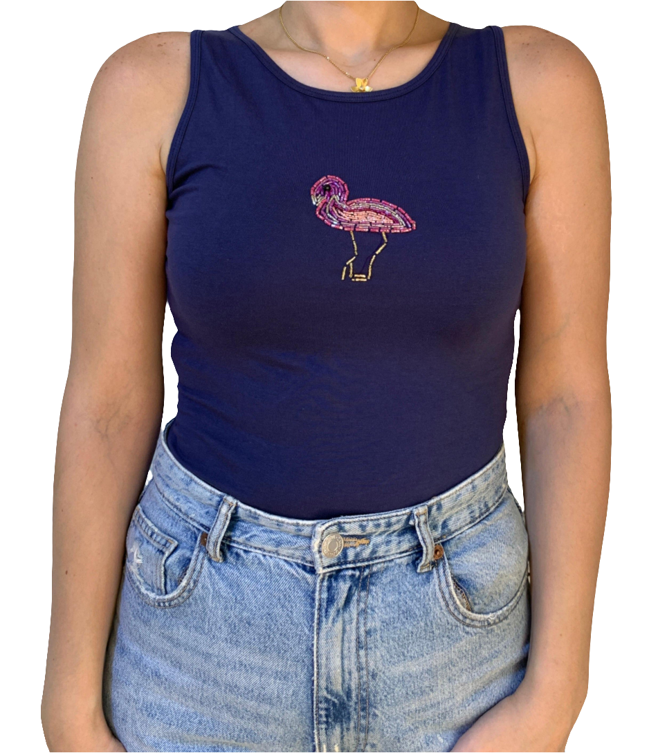 Tops | Flamingo Beaded Tank Top