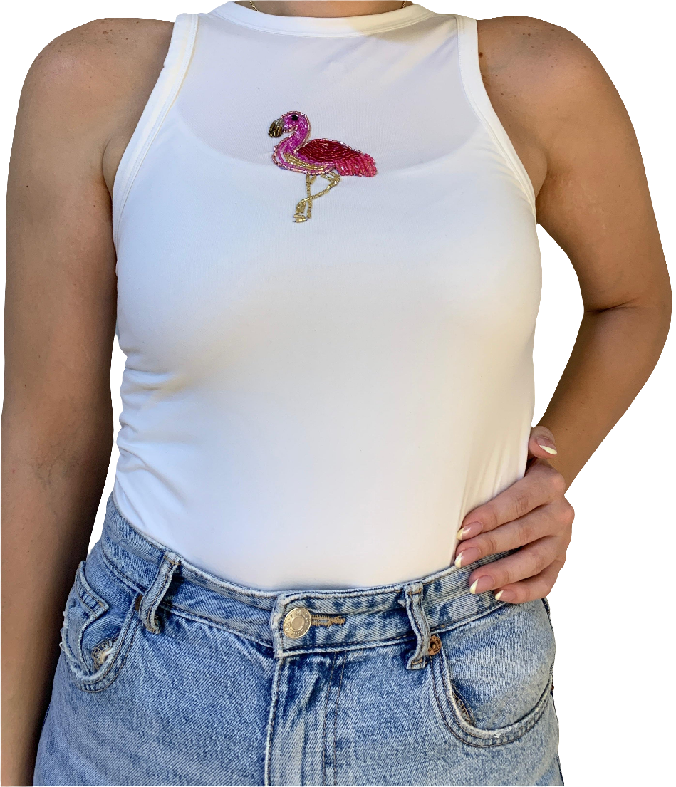 Tops | Flamingo Beaded Tank Top