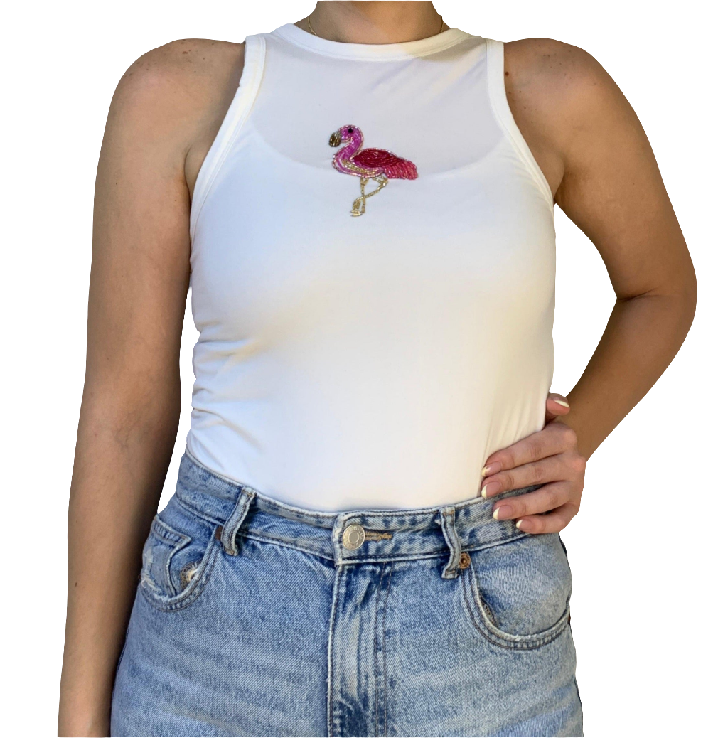 Tops | Flamingo Beaded Tank Top