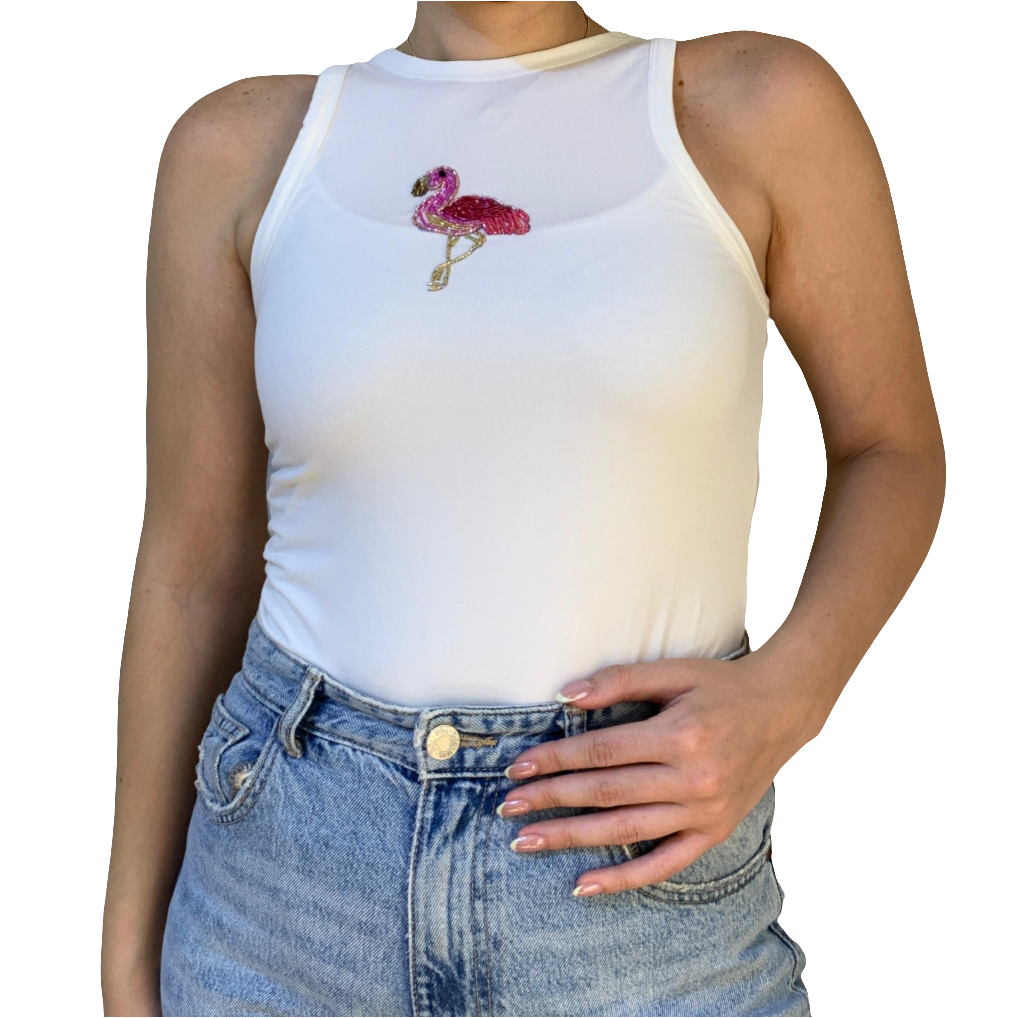 Tops | Flamingo Beaded Tank Top
